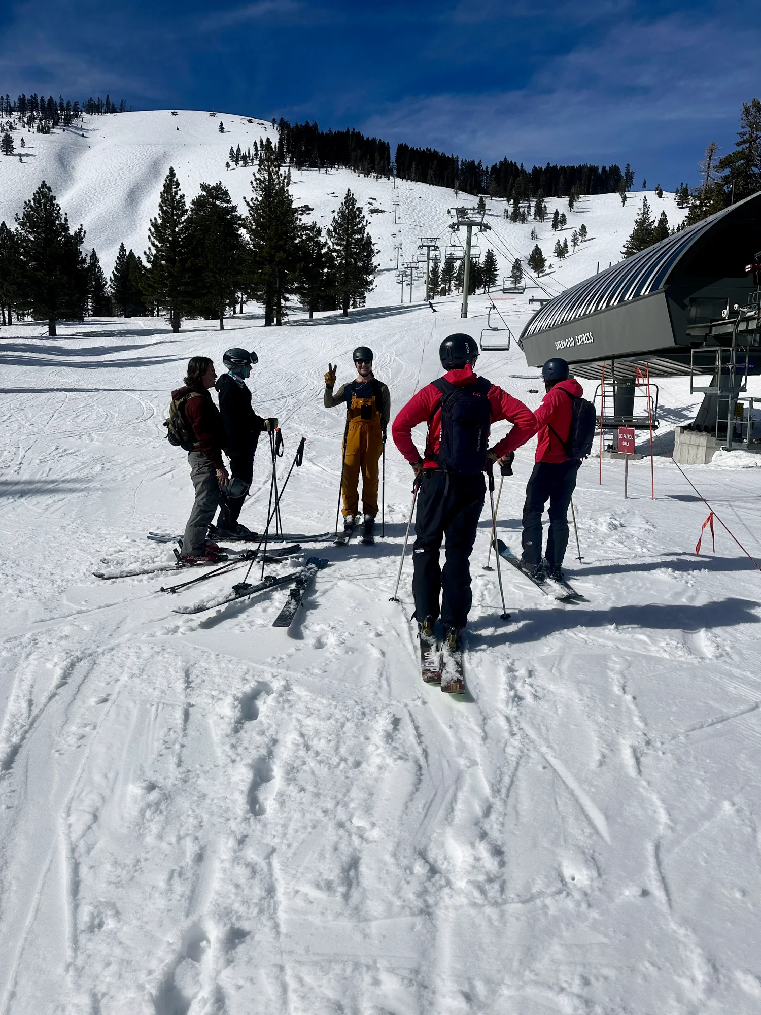 Newport Snow Club members gathered at the base of a ski lift
